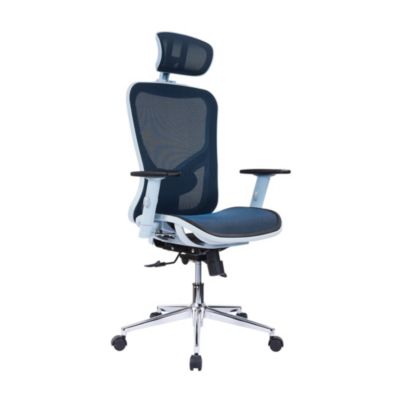 Techni Office Solutions 3' Blue Black And Silver High Back Executive Mesh Office Chair With Arms Headrest And Lumbar Support