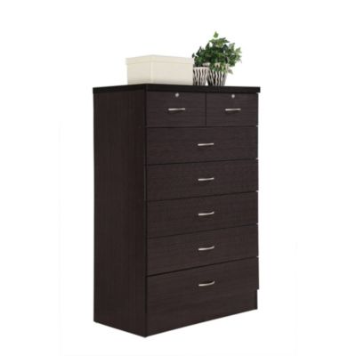 Contemporary Home Living 48"" Chocolate Brown And Silver Rectangular 7-Drawer Chest With Locks