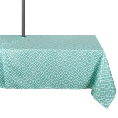Cc Home Furnishings Aqua Green And White Diamond Pattern Outdoor Rectangular Tablecloth With Zipper 60â X 84â
