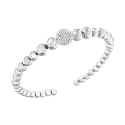 Luxe Jewelry Designs Women's Sterling Silver Diamond Ball Bead Cuff Bangle Bracelet