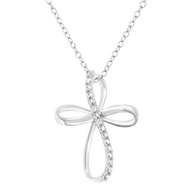 Luxe Jewelry Designs Women's Sterling Silver Diamond Accent Cross Ribbon Pendant Necklace