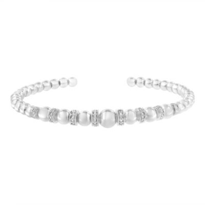 Luxe Jewelry Designs Sterling Silver Women's Diamond Ball Bead Cuff Bangle Bracelet