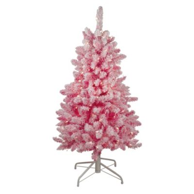 Northlight 4' Pre-Lit Flocked Pink Pine Slim Artificial Christmas Tree - Clear Lights
