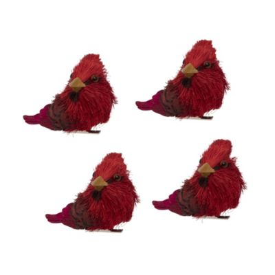 Northlight Set Of 4 Red Cardinal Clip-On Sisal Christmas Bird Ornaments 3.5