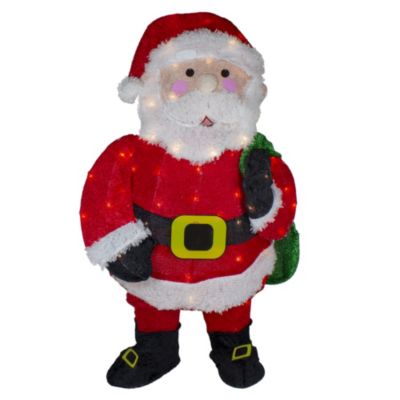 Northlight 32"" Lighted Chenille Santa With Gifts Outdoor Christmas Decoration