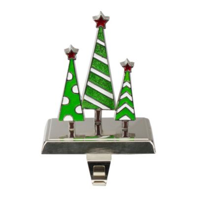 Northlight 7"" Silver Green And White Christmas Tree Trio Stocking Holder