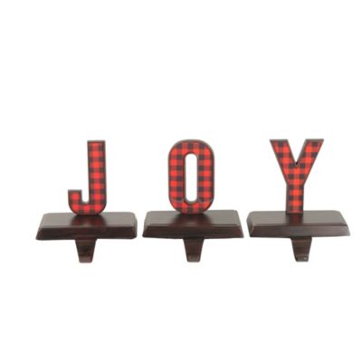 Northlight Set Of 3 Red And Black Buffalo Plaid ""joy"" Christmas Stocking Holder 6