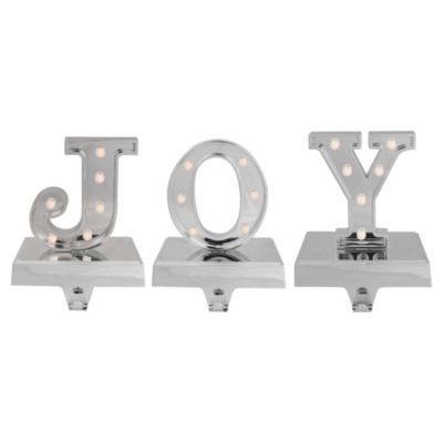 Northlight Set Of 3 Silver Led Lighted ""joy"" Christmas Stocking Holder 6.5