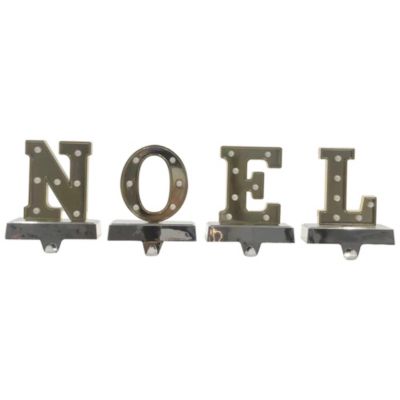 Northlight Set Of 4 Gold And Silver Led Lighted ""noel"" Christmas Stocking Holder 6.5