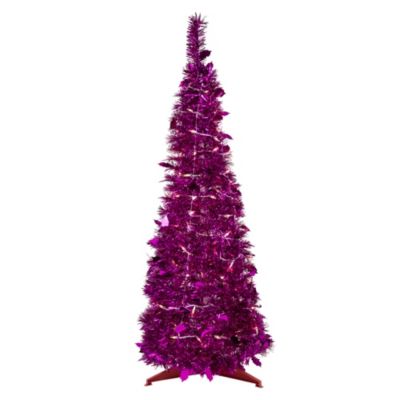 Northlight 4' Pre-Lit Pink Tinsel Pop-Up Artificial Christmas Tree Clear Lights