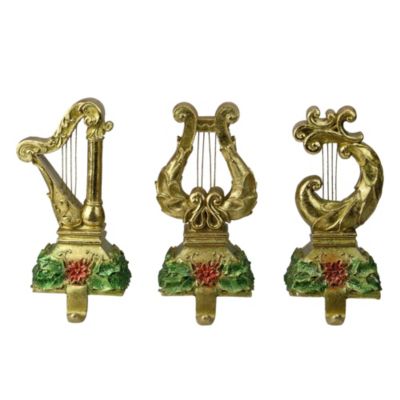 Northlight Set Of 3 Gold Harp Musical Instruments Glittered Christmas Stocking Holders 8â
