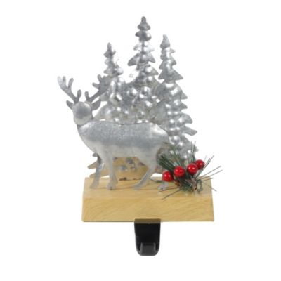 Northlight 8.5"" Silver And Brown Galvanized Metal Deer With Trees Christmas Stocking Holder