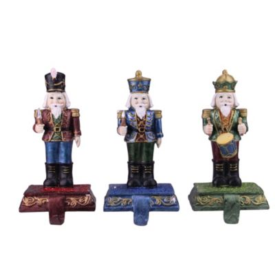 Northlight Set Of 3 Blue Red And Green Glittered Nutcracker Stocking Holders 7.75