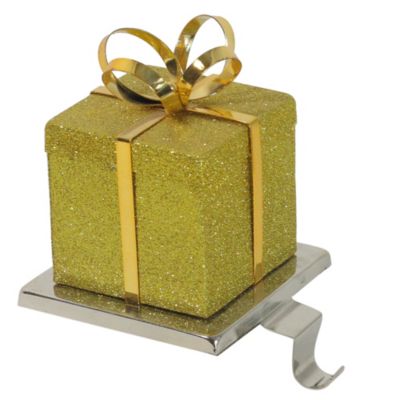 Northlight 6"" Silver And Gold Glittered Gift Box Christmas Stocking Holder