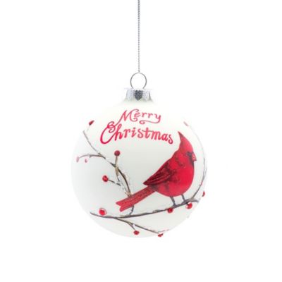 Melrose Set Of 8 White Glass Ball Christmas Ornaments With Cardinals 4.75