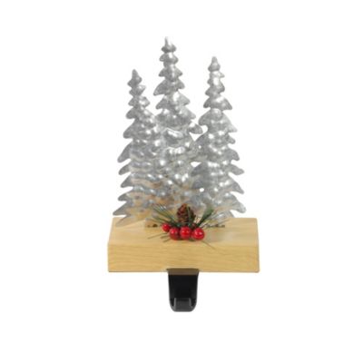 Northlight 8.5"" Silver And Red Wooden Christmas Trees Stocking Holder