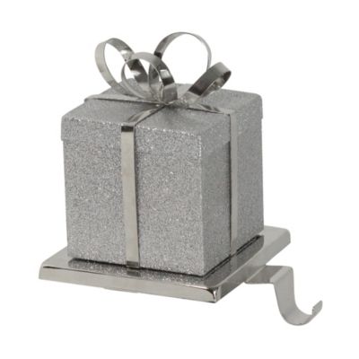 Northlight 6"" Silver Glittered Gift Box With Bow Christmas Stocking Holder