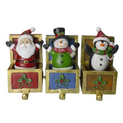 Northlight Set Of 3 Santa Snowman And Penguin Jack In The Box Christmas Stocking Holders
