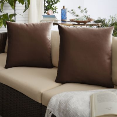Outdoor Living And Style Set Of 2 Brown Sunbrella Canvas Bay Indoor And Outdoor Throw Pillows 18