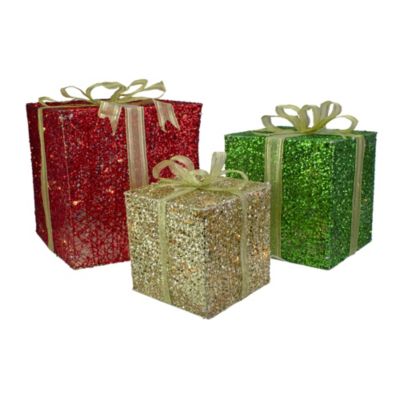 Northlight Set Of 3 Lighted Gift Box Outdoor Christmas Decoration 12-Inch