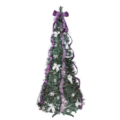 Northlight 6' Pre-Lit Purple And Silver Pre-Decorated Pop-Up Artificial Christmas Tree Clear Lights