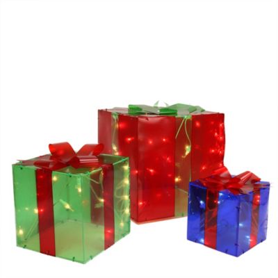 Northlight Set Of 3 Red And Green Lighted Gift Box Outdoor Patio Christmas Decor 10