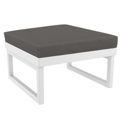 Luxury Commercial Living 25.5"" White Square Ottoman With Sunbrella Charcoal Cushion
