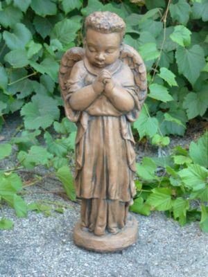 Outdoor Living And Style 25"" Decorative Standing On Saddle Stone Boy Angel Statue - Limestone