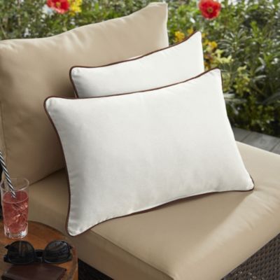 Outdoor Living And Style Set Of 2 13"" X 20"" Natural White And Bay Brown Canvas Solid Sunbrella Outdoor Lumbar Pillows