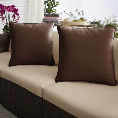Outdoor Living And Style Set Of 2 18"" Bay Brown Solid Sunbrella Outdoor Square Pillows