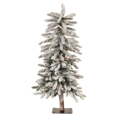 Contemporary Home Living 38"" White Pre-Lit Flocked Alpine Artificial Christmas Tree â Warm Yellow Led Lights