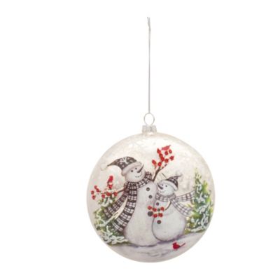 Melrose Set Of 6 Snowmen Berries And Cardinals Glass Christmas Ball Ornaments 5.5