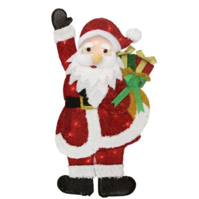 Northlight 32"" Red And White Lighted Waving Santa With Gifts Christmas Outdoor Decoration