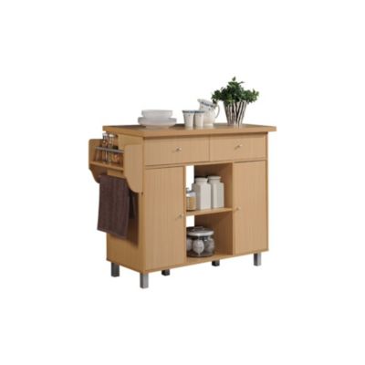 Contemporary Home Living 46.5"" Beige Kitchen Island With Spice Rack And Towel Holder