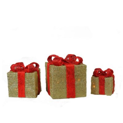Northlight Set Of 3 Gold And Red Lighted Gift Boxes Outdoor Christmas Decorations 10