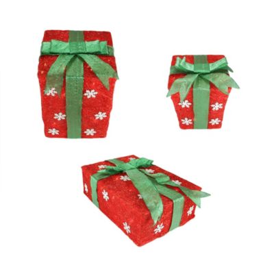 Northlight Set Of 3 Red And Green Lighted Snowflake Gift Boxes Christmas Outdoor Decor 13