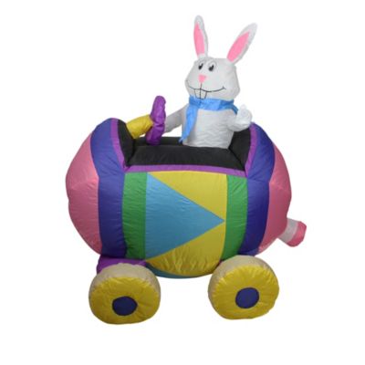 Northlight 4' Inflatable Easter Bunny Driving An Egg Car Outdoor Decoration