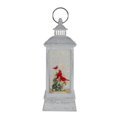 Northlight 11"" White And Brushed Silver Christmas Cardinals Snow Globe Lantern