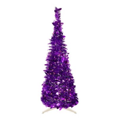Northlight 4' Pre-Lit Purple Tinsel Pop-Up Artificial Christmas Tree Clear Lights