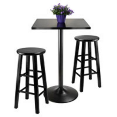 Contemporary Home Living Set Of 3 Black Counter Height Dining Set With Square Table Top And Two Wood Stool â 34.50