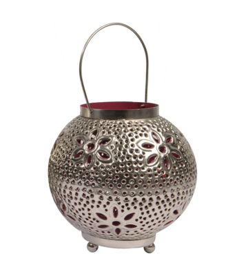 Kaemingk 8"" Tropicalia Silver And Red Cut-Out Floral Votive Candle Holder