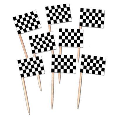 Party Central Club Pack Of 12 Black And White Checkered Racing Flag Food Or Drink Decoration Party Picks 2.5