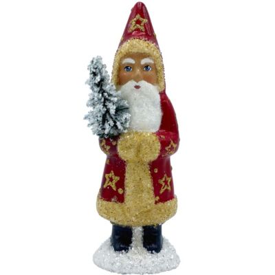 Alexander Taron 4.75"" Vibrant Unique Santa With Stars And Coat Schaller Paper Mache Candy Container