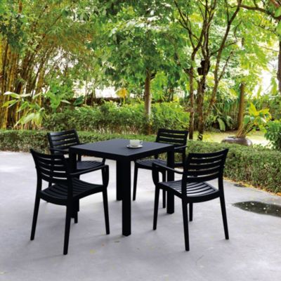 Luxury Commercial Living 5-Piece Solid Black Stackable Square Outdoor Patio Dining Set With Arm Chairs 33