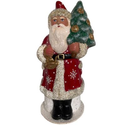 Alexander Taron 7.25"" Vibrant Unique Santa With Snowflake Coat Schaller Paper Mache Candy Container