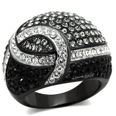 Luxe Jewelry Designs Women's Two Tone High Polished Stainless Steel Unique Ring With Top Grade Crystal In Black Diamond- Size 6