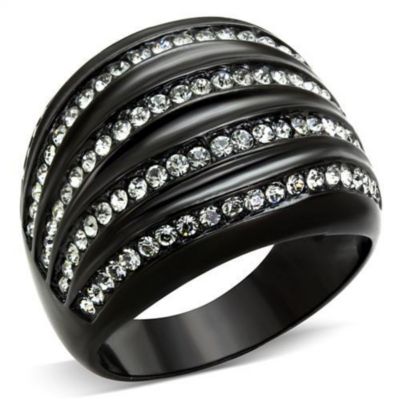 Luxe Jewelry Designs Ip Black Plated Stainless Steel Women's Ring With Black Diamond Crystals - Size 10