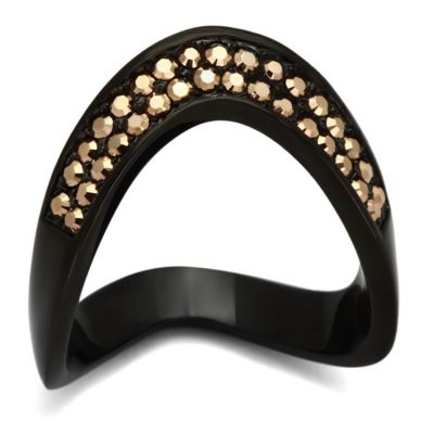 Luxe Jewelry Designs Ip Black Plated Stainless Steel Women's Ring With Metallic Light Gold Crystals - Size 9