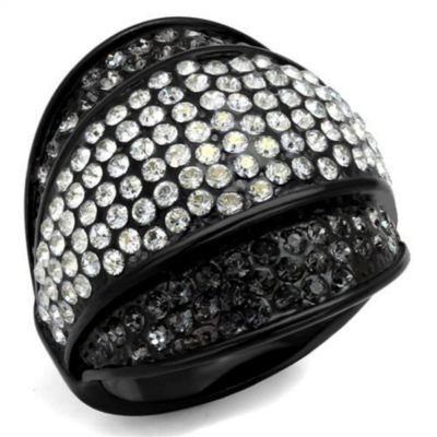 Luxe Jewelry Designs Women's Ip Black Plated Stainless Steel Ring With Multi Color Crystals - Size 5