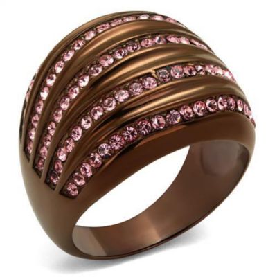 Luxe Jewelry Designs Women's Ip Coffee Light Plated Stainless Steel Ring With Light Rose Crystals - Size 7
